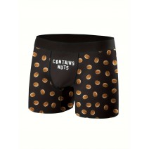 Contains Nuts Print Men's Fashion Novelty Boxer Briefs Shorts, Breathable Comfy High Stretch Boxer Trunks, Men's Underwear