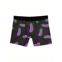 Men's Purple Eggplant Print Boxer Briefs - Breathable and Comfy High Stretch Trunks