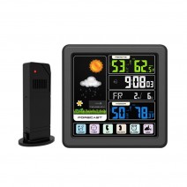 Touch Color LCD Screen Wireless Weather Station Alarm Clock Indoor & Outdoor Thermometer Hygrometer with USB Port Snooze Function--Black