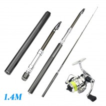 1.4M Portable Fishing Rod Telescopic Fishing Pole + 2+1 BB Spinning Fishing Wheel Left/Right Hand Interchangeable Fishing Tackle Kit