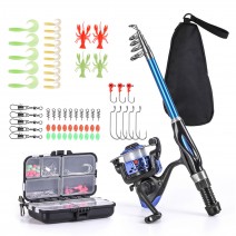 Fishing Rod Reel Combo Full Kit 1.3m Telescopic Fishing Rod Spinning Reel Set with Hooks Soft Lures Barrel Swivels Storage Bag