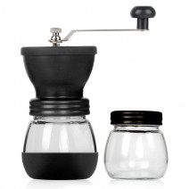 Washable Manual Coffee Grinder with Ceramic Burr Adjustable Grind Two Clear Glass Jars Stainless Steel Handle Built to Last Portable for Home and Camping Use