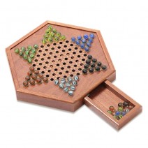 Wooden Chinese Checkers Set with Storage Drawer Children Adults Chess Board Game