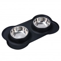 Pet Removable Bowls Dog Cats Stainless Steel Dual Bowl for Feeding Water & Food with Non-Skid Silicone Mat