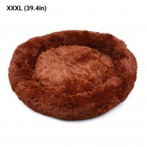 Comfortable Plush Round Pet Bed for Dogs Cats Soft Fur Donut Anti-slip Waterproof Base Washable Self Warming Cushion Bed Multiple Sizes Coffee 3XL 100CM