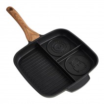 Pancake Pan with 2 Animal Face Designs Square Pancake Pan Non-stick Coating Wood Handle Suitable for Open Flame Induction Cooker