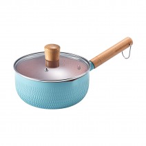 Sauce Pan with Glass Lid Wooden Handle Nonstick Aluminum Small Pot Noodles Pot for Egg Cooking Baby Food Dual Pour Spout