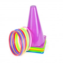 6 Pack Traffic Cones Outdoor Soccer Training Agility Marker Cones with 10 Rings for Kids