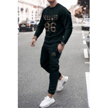 Letter Number Print Long Sleeve Top and Sweatpants Men's Sports Suit