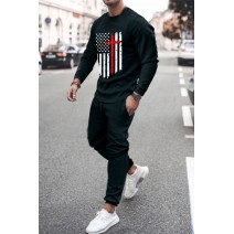 US Flag Print Long Sleeve Sweatshirt and Joggers Men's Sports Suit