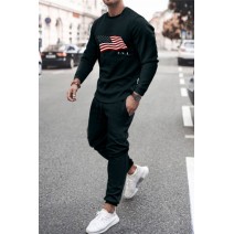 Men's U.S.A. Flag Print Long Sleeve Top and Sweatpants Sports Suit