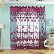 2Pcs 100*250cm Elegant Luxury High-end Floral Pattern Window Curtains with Beads Door Voile Curtain Window Drape Divider Room Wall Setting Wall Decoration Classy Window Treatments Size 39