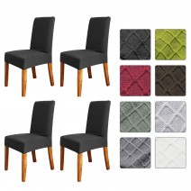 Stretch Solid Diamond Lattice Dining Chair Cover Slipcover Removable Washable Short Dining Chair Protector Seat Solid Slipcovers for Hotel Dining 4pcs Black