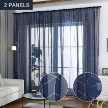 Semi-Sheer Curtains Rod Pocket Room Darkening Curtains for Living Room/Bedroom Set of 2 Panels (39'' W x 78'' L, Dark Blue)