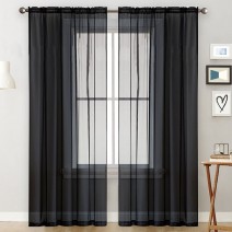 Sheer Curtains Living Room Rod Pocket Window Curtain Panels Bedroom Semi Sheer Voile Curtains Black (39''Wx51''L,2 Panels)