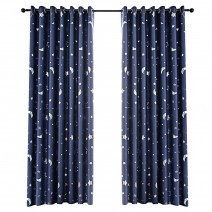 2pc Curtain with Hot Silver Star and Moon Full Blackout Bedroom Living Room Heat Insulation Light Blocking Curtain Fabric