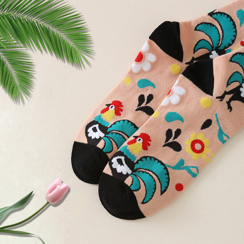 music festival casual crew socks funny colorful chicken pattern mid tube socks womens stockings hosiery details 3